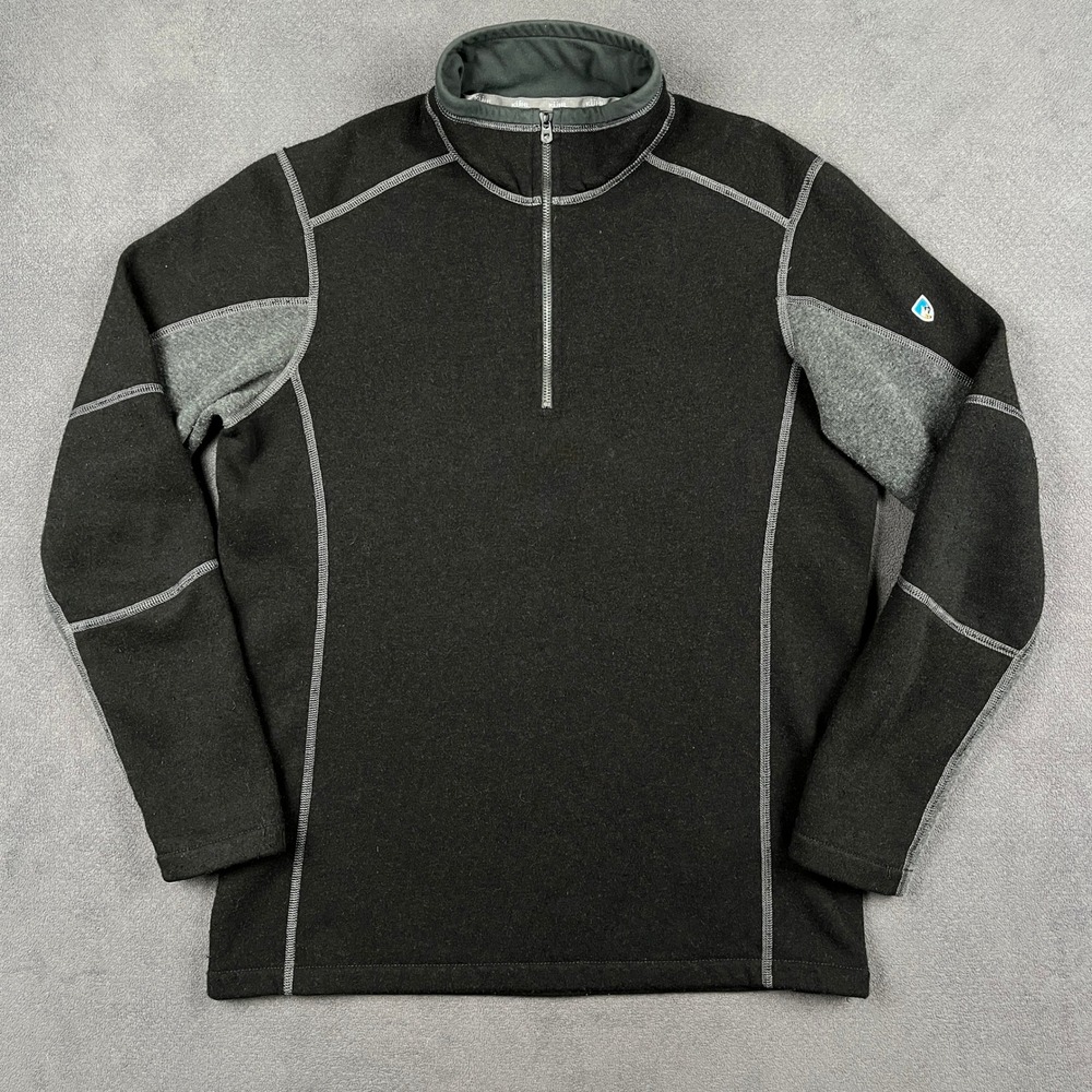 Kuhl Revel 1/4 Zip Sweater Mens Small Black Gray Pullover Performance Kashmira